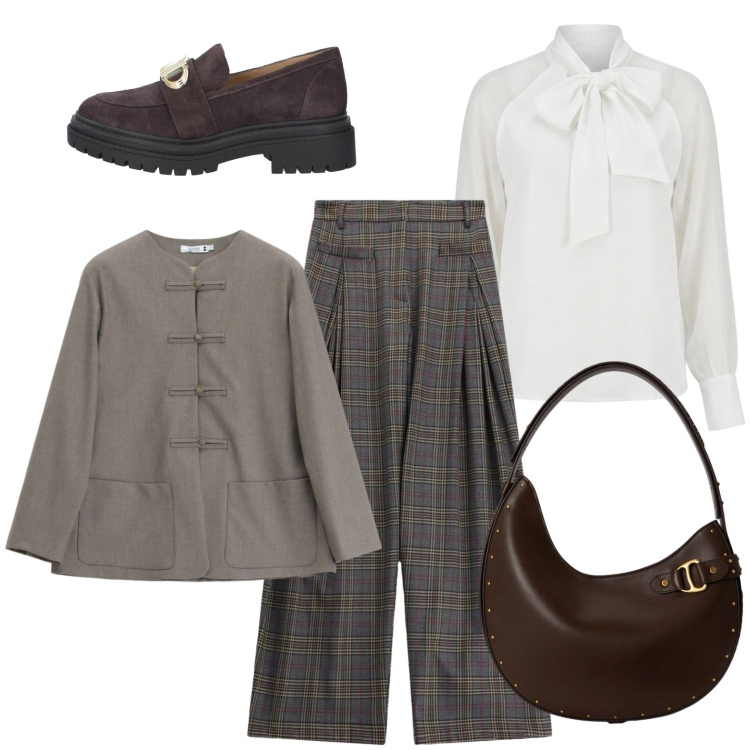 Outfit donna - La giacchina stile orientale. Stile Casual per Ufficio. Abbinamento con mocassini, pantaloni a palazzo, bluse, blazer, borse a spalla.