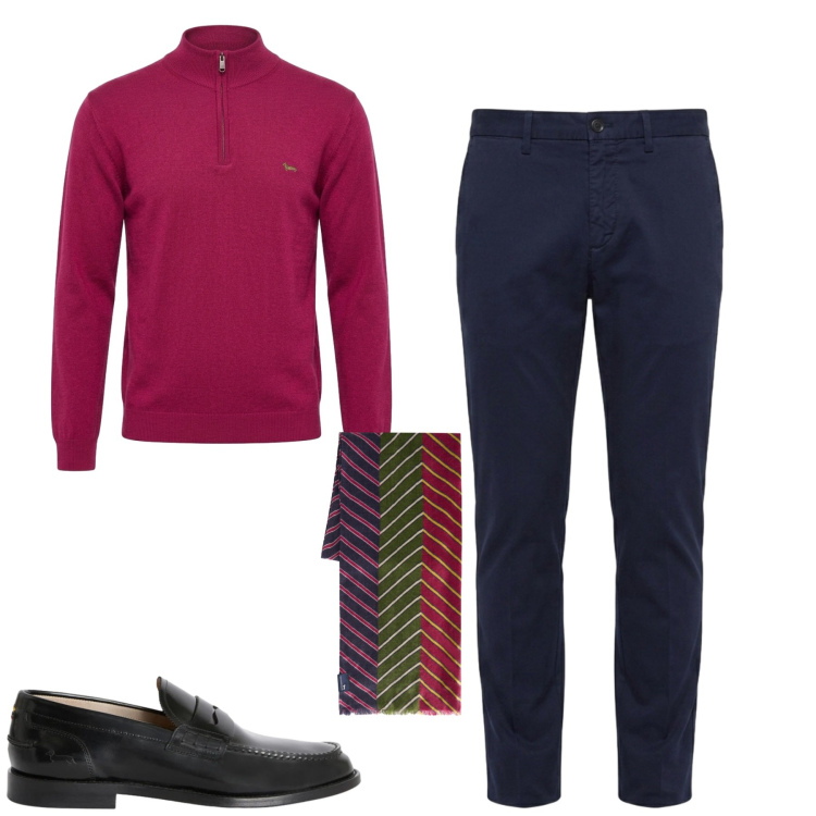 Outfit uomo - City. Stile Urban per Tutti i giorni. Abbinamento con scarpe stringate, pantaloni chino, sciarpe, pullovers.