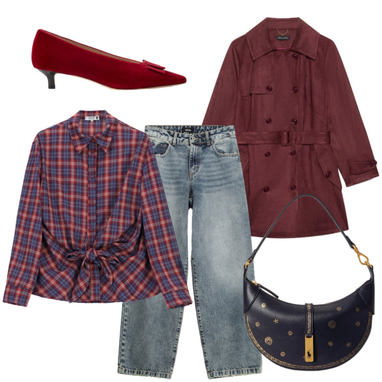 Outfit donna - La décolleté in velluto. Stile Casual chic per Ufficio. Abbinamento con jeans dritti, camicie, trench, borse a spalla, décolleté.