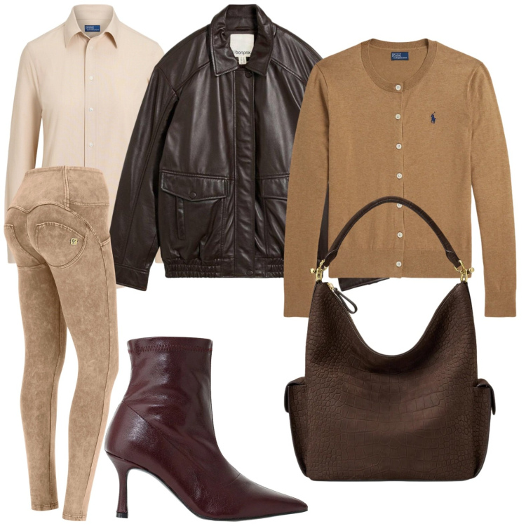 Outfit donna - Look monocromatico. Stile Casual per Tutti i giorni. Abbinamento con giacche, stivaletti, pantaloni skinny, cardigans, camicie, borse a spalla.
