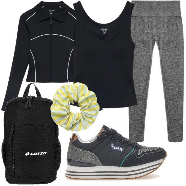 Outfit donna - Active Collection Terranova. Stile Sporty chic per Sport. Abbinamento con top sportivi, accessori per capelli, leggings sportivo, felpe sportive, sneakers, zaini.