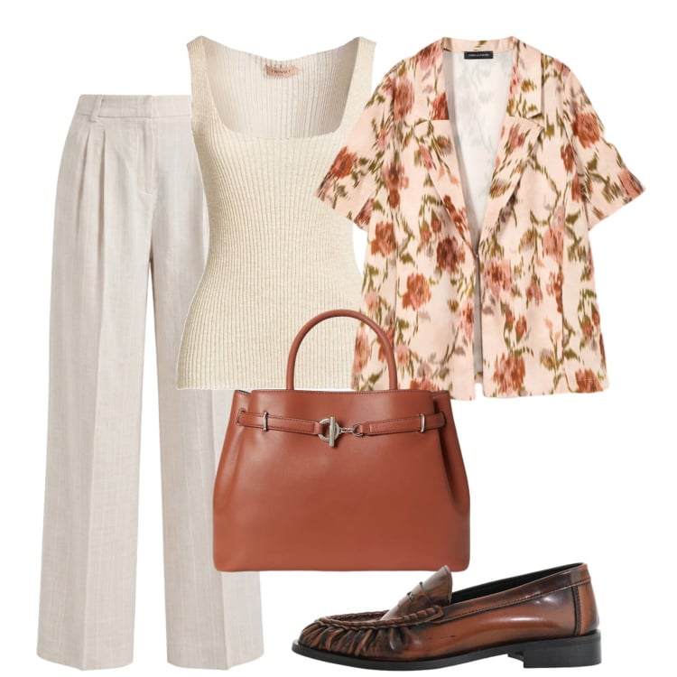 Outfit donna - Settembre. Stile Bon Ton per Tutti i giorni. Abbinamento con top, pantaloni, mocassini, blazer, borse a mano.