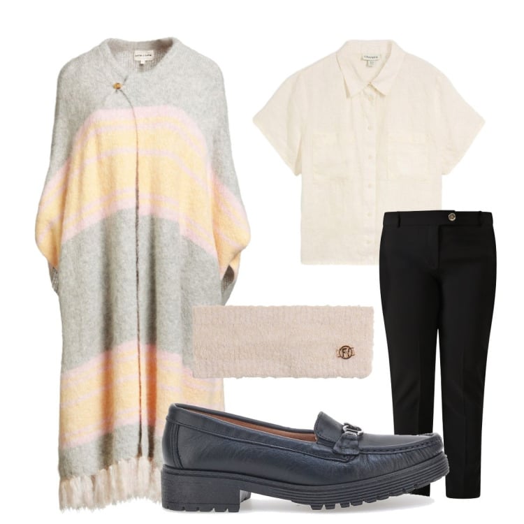 Outfit donna - Fine estate. Stile Urban per Tutti i giorni. Abbinamento con cappe, camicie a manica corta, pantaloni, fasce per capelli, mocassini.