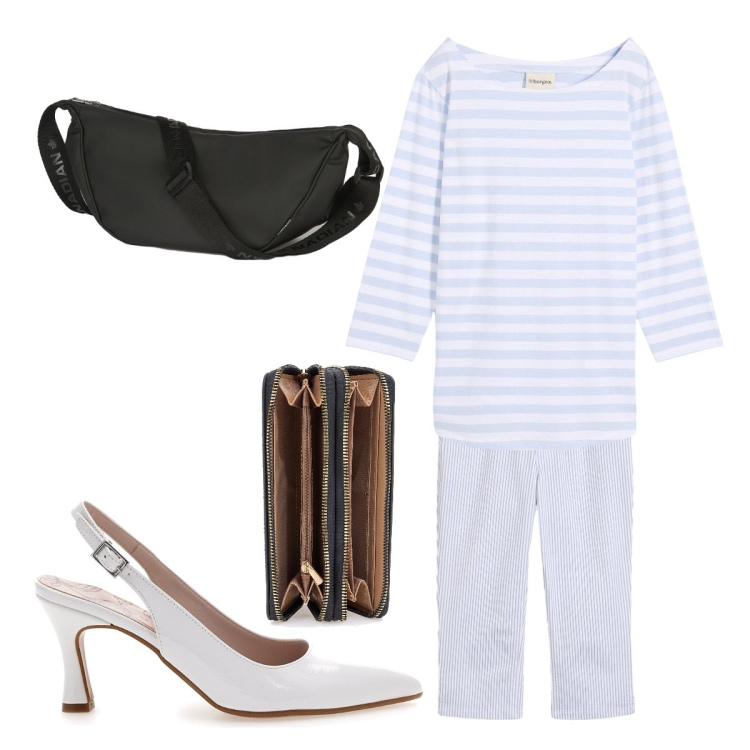 Outfit donna - Settembre. Stile Basic per Tutti i giorni. Abbinamento con jeans, maglieria, marsupi, portafogli, décolleté.