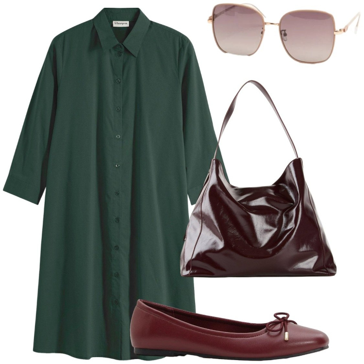 Outfit donna - I nuovi accostamenti. Stile Chic per Ufficio. Abbinamento con vestiti chemisier, ballerine, shopping bag, occhiali da sole.