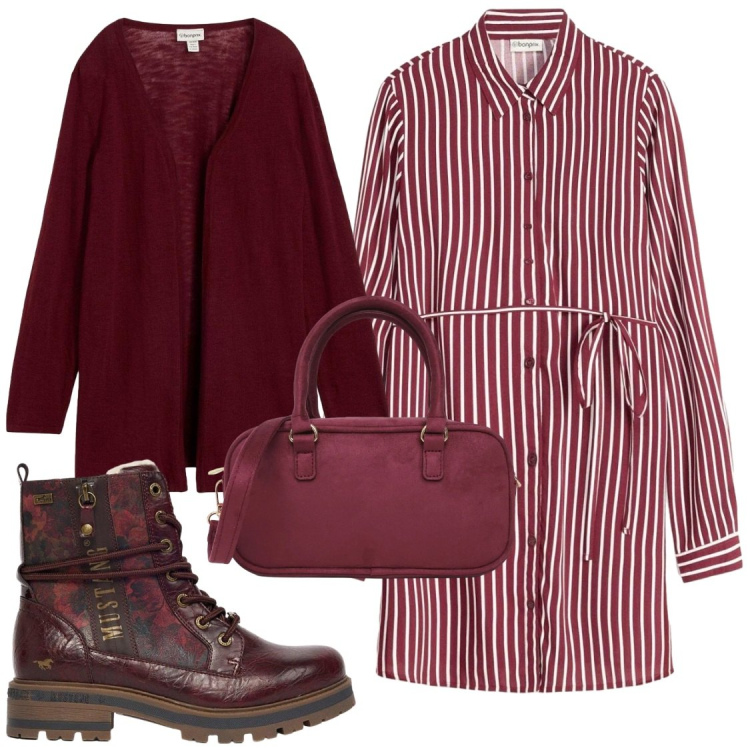 Outfit donna - Total look #2469294. Stile Chic per Tutti i giorni. Abbinamento con cardigans, vestiti chemisier, stivaletti, borse a tracolla.