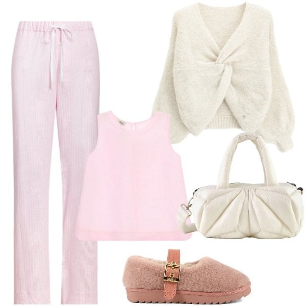 Outfit donna - Comodamente. Stile Urban per Tutti i giorni. Abbinamento con canottiere, maglieria, borse a mano, pantaloni, ballerine.