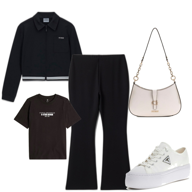 Outfit mujer - Chic #8450. Estilo Chic para Todos los días. Combinación con leggings, bandoleras, blazers, camiseta, sneakers.
