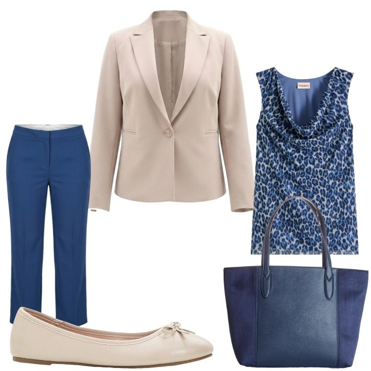 Outfit donna - Ciao prof. Stile Bon Ton per Scuola/Università. Abbinamento con ballerine, top, shopping bag, pantaloni, blazer.
