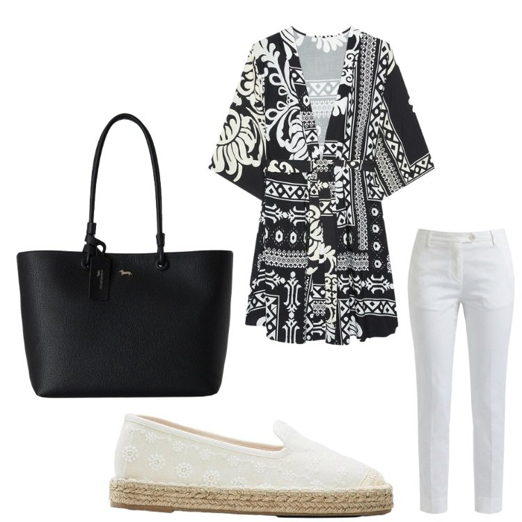 Outfit donna - Ciao ragazze. Stile Casual per Tutti i giorni. Abbinamento con espadrillas, pantaloni, shopping bag, caftani.
