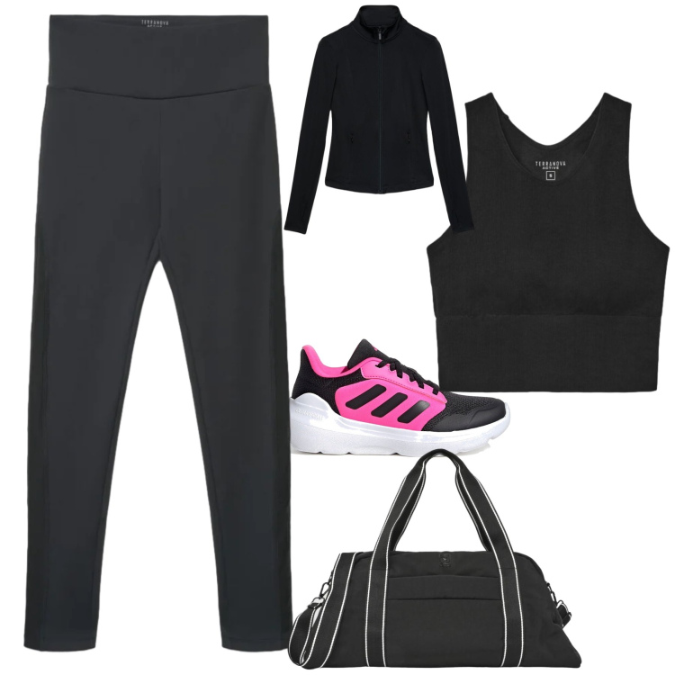 Outfit donna - Palestra for curvy. Stile Sporty chic per Sport. Abbinamento con borse sportive, top sportivi, leggings sportivo, felpe sportive, sneakers.