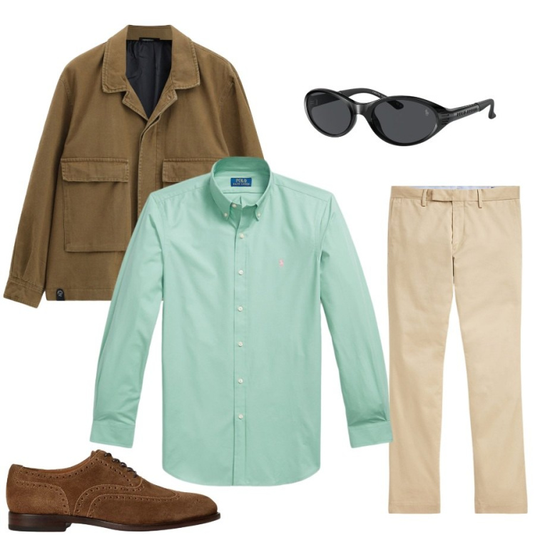 Outfit uomo - Autunno alle porte. Stile Casual per Tutti i giorni. Abbinamento con cappotti, pantaloni chino, occhiali da sole, scarpe stringate, camicie.