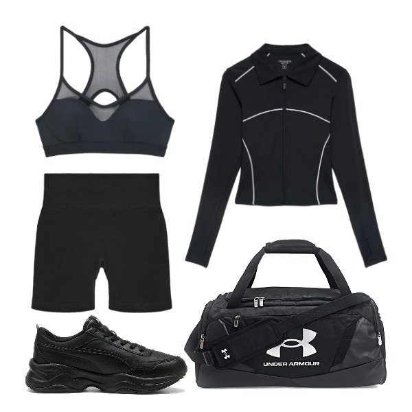 Outfit donna - Total look #2469386. Stile Sporty chic per Sport. Abbinamento con top sportivi, leggings sportivo, felpe sportive, zaini, sneakers.