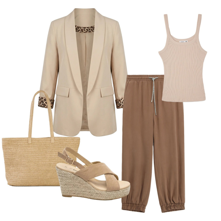 Outfit donna - Total look #2469392. Stile Basic per Tutti i giorni. Abbinamento con shopping bag, sandali col tacco, canottiere, pantaloni, blazer.