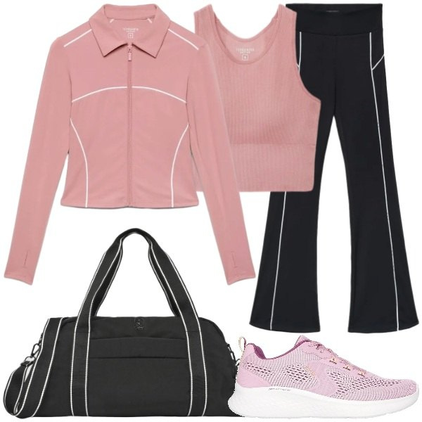 Outfit donna - outfit per il ritorno in palestra. Stile Sporty chic per Sport. Abbinamento con leggings sportivo, felpe sportive, borse sportive, top sportivi, sneakers.