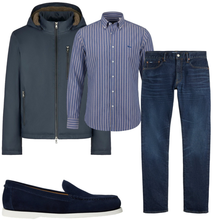 Outfit uomo - Total look #2469424. Stile Urban per Ufficio. Abbinamento con camicie, piumini, jeans, scarpe stringate.