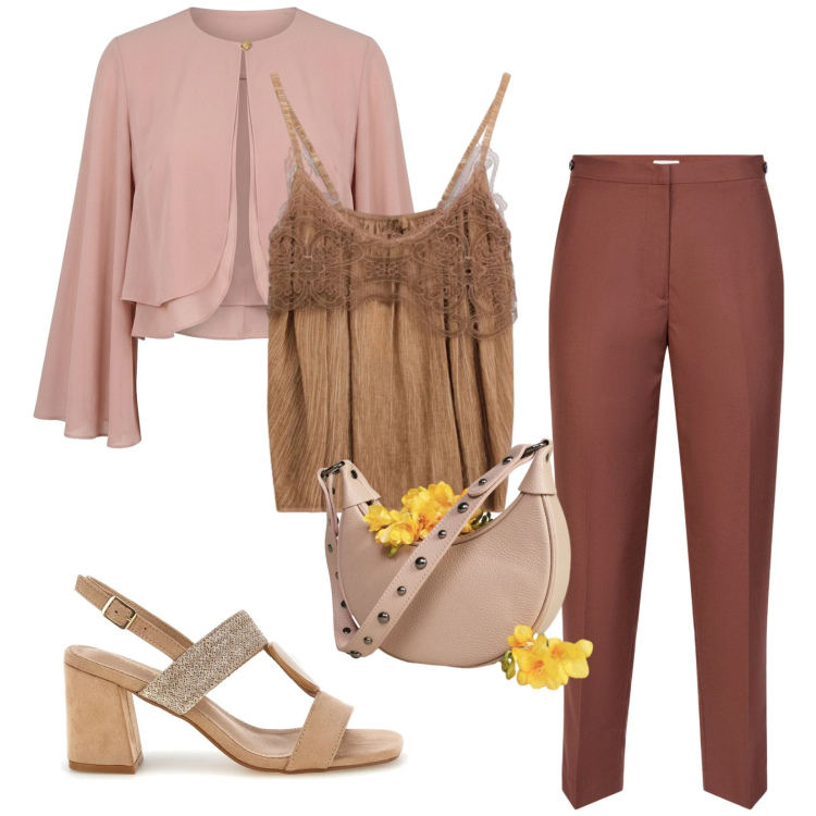 Outfit donna - Total look #2469427. Stile Romantica per Cerimonia. Abbinamento con borse a spalla, top, pantaloni, blazer, sandali col tacco.