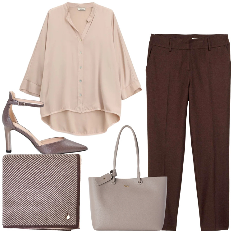 Outfit donna - Total look #2469430. Stile Chic per Ufficio. Abbinamento con pantaloni, shopping bag, camicie, décolleté, sciarpe.