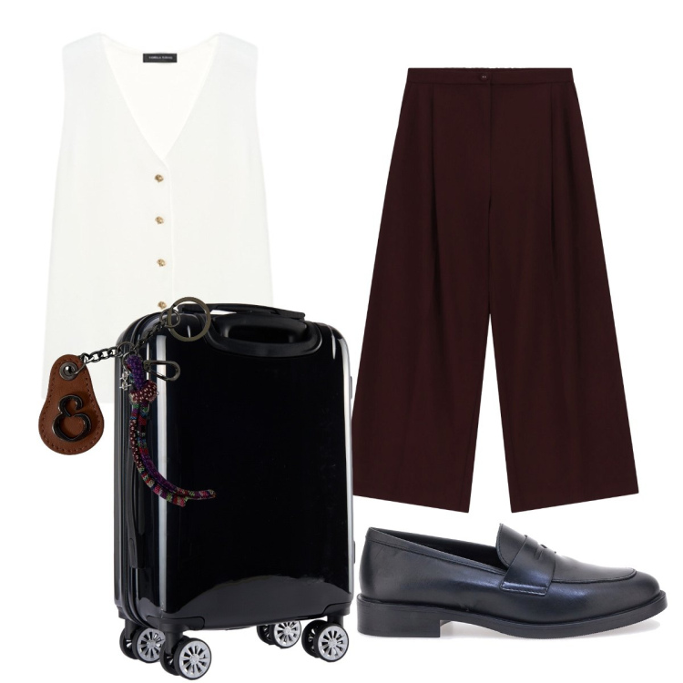 Outfit donna - Comfort e morbidezza. Stile Basic per Tutti i giorni. Abbinamento con pantaloni a palazzo, valigie, maglieria, portachiavi, mocassini.