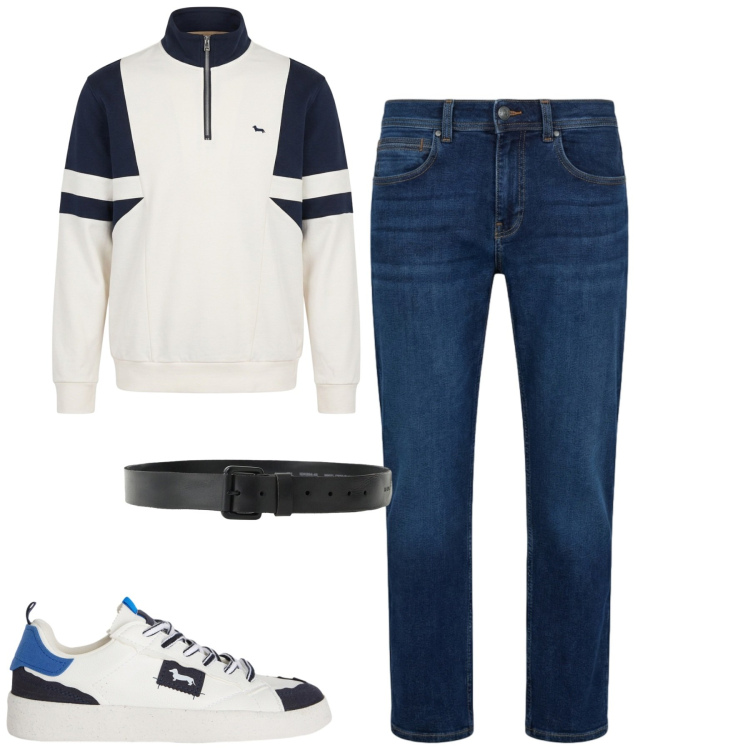 Outfit uomo - City. Stile Casual per Tutti i giorni. Abbinamento con felpe, sneakers, jeans dritti, cinture.
