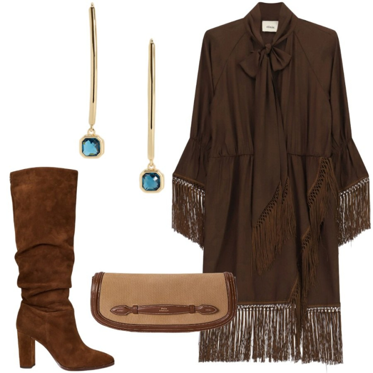 Outfit donna - Total look #2469455. Stile Casual chic per Serata fuori. Abbinamento con vestiti corti, stivali, clutch, orecchini.