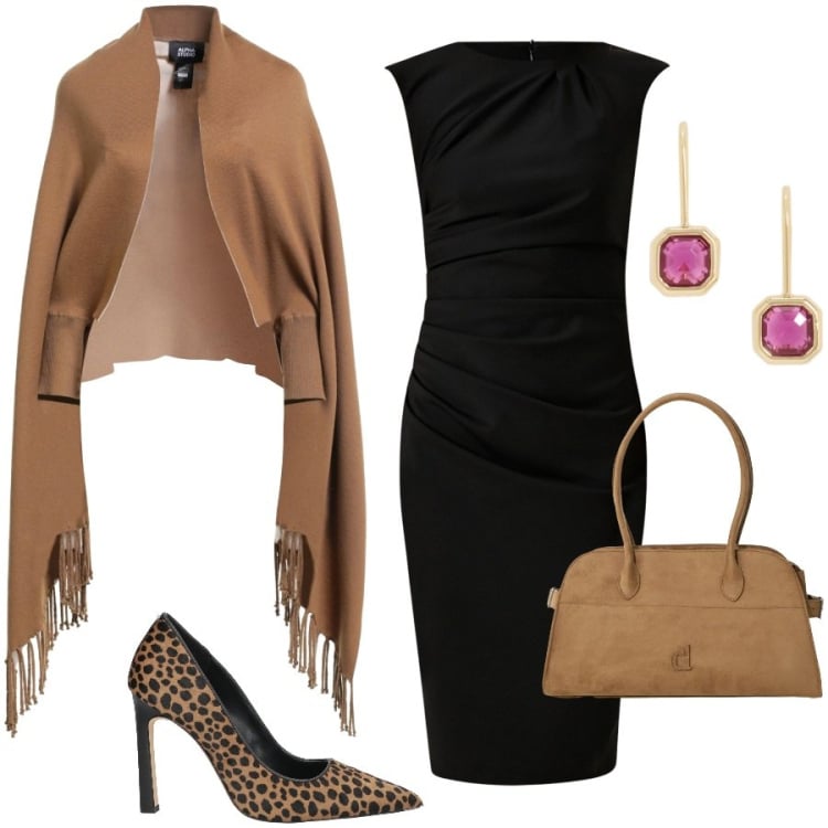 Outfit donna - Grintosa. Stile Chic per Serata fuori. Abbinamento con cappe, décolleté, borse a spalla, vestiti a tubino, orecchini.