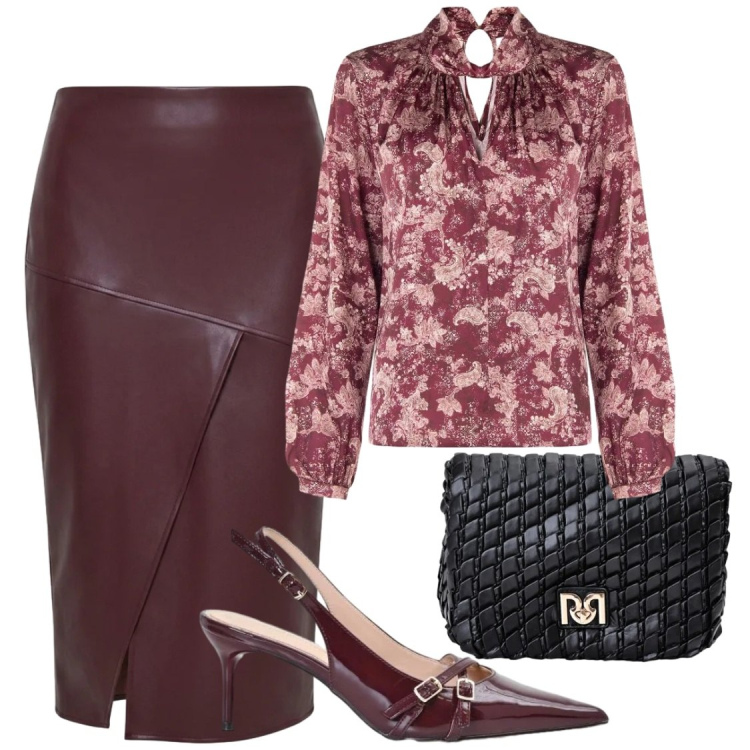 Outfit donna - Gonna in pelle a tubo. Stile Chic per Serata fuori. Abbinamento con borse a tracolla, gonne longuette, décolleté, bluse.