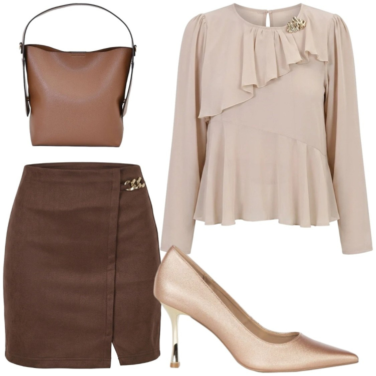 Outfit donna - Total look #2469494. Stile Chic per Serata fuori. Abbinamento con borse a mano, minigonne, décolleté, bluse.