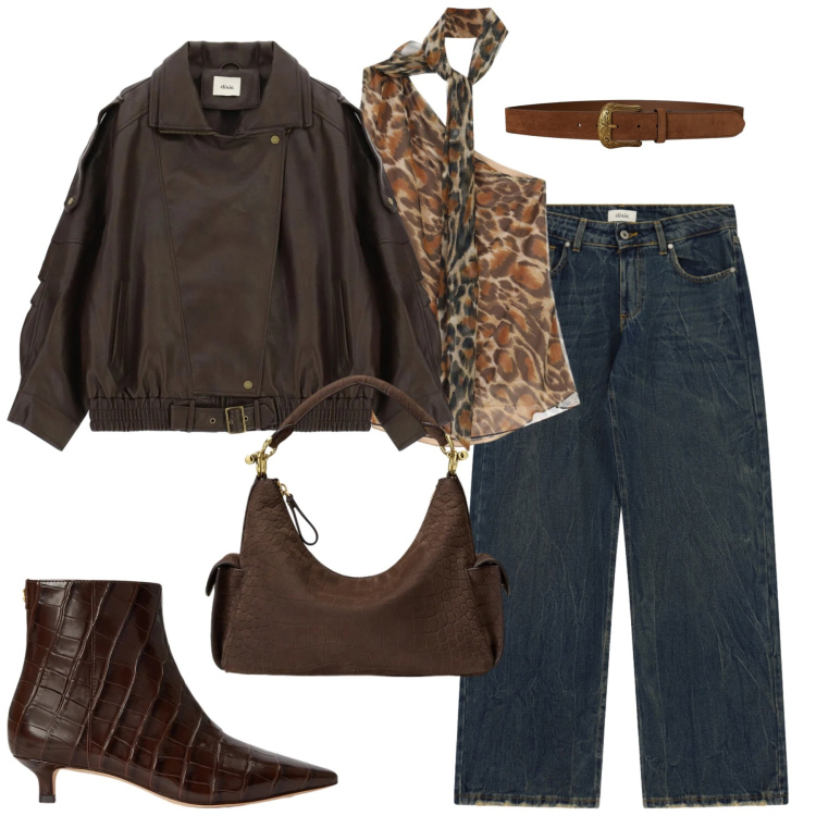 Outfit donna - City. Stile Casual chic per Tutti i giorni. Abbinamento con giacche, jeans, top, cinture, stivaletti, borse a spalla.