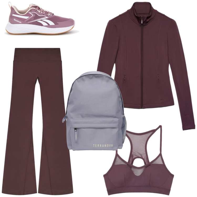 Outfit donna - Ritorno in palestra. Stile Sporty chic per Sport. Abbinamento con top sportivi, felpe sportive, leggings sportivo, zaini, sneakers.