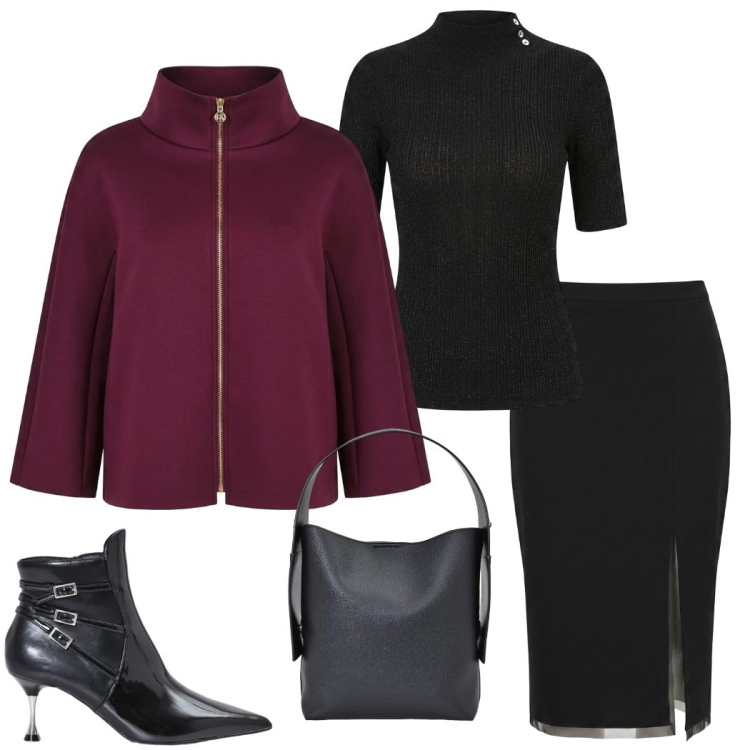 Outfit donna - Rinascimento FW 26. Stile Casual chic per Serata fuori. Abbinamento con cappotti, gonne longuette, borse a spalla, stivaletti, maglieria.