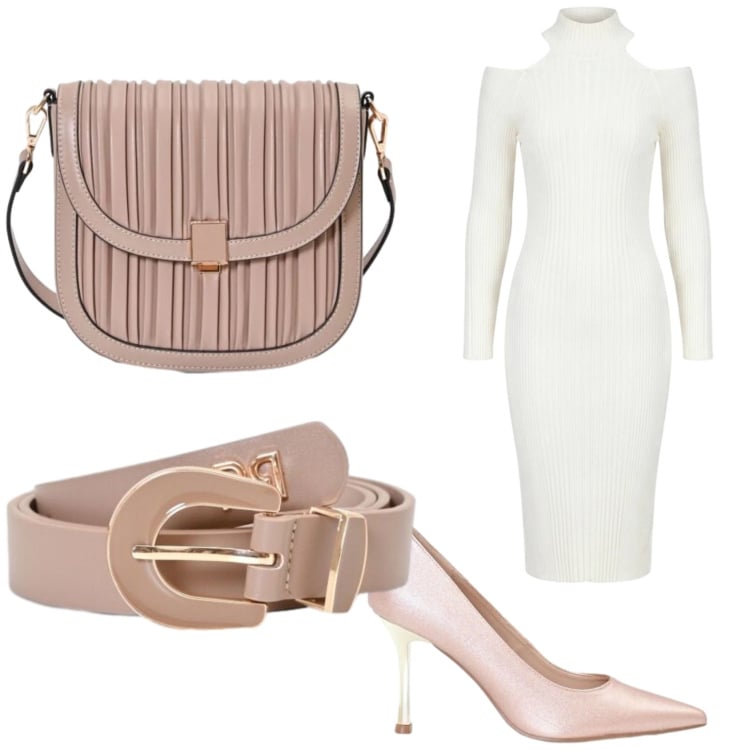 Outfit donna - L\'abito in maglia Rinascimento. Stile Chic per Serata fuori. Abbinamento con vestiti midi/longuette, borse a tracolla, cinture, décolleté.