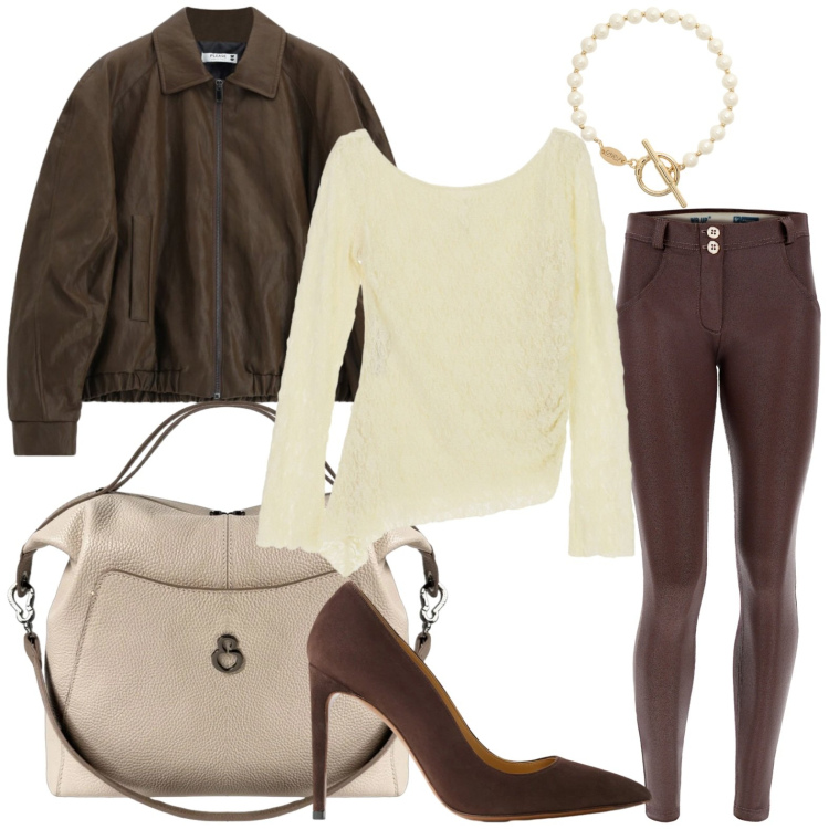 Outfit donna - T-shirt asimmetrica. Stile Casual per Tutti i giorni. Abbinamento con t-shirt, giacche, pantaloni skinny, borse a mano, décolleté, braccialetti.