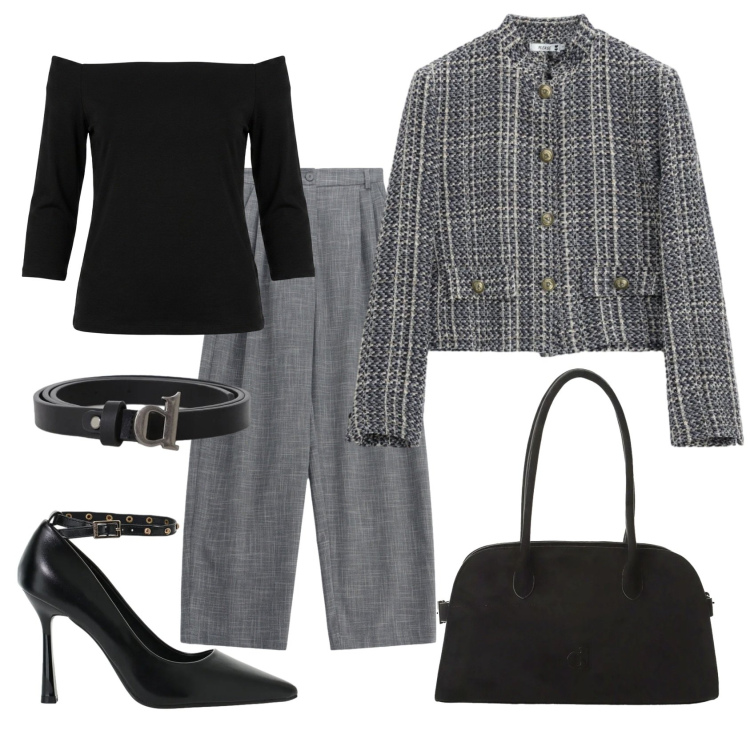 Outfit donna - Total look #2469611. Stile Mannish per Scuola/Università. Abbinamento con pantaloni a palazzo, décolleté, cinture, borse a spalla, cappotti, t-shirt.