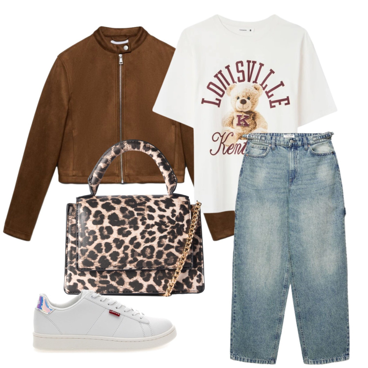 Outfit donna - Settembre. Stile Casual per Tutti i giorni. Abbinamento con t-shirt, borse a tracolla, jeans dritti, giacche, sneakers.