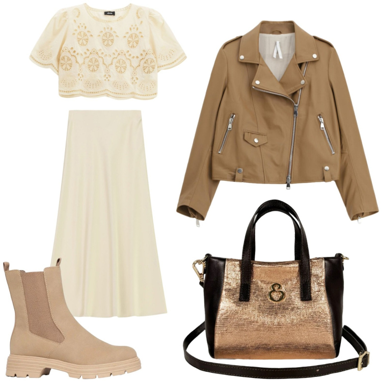 Outfit donna - Look fine estate. Stile Minimal per Tutti i giorni. Abbinamento con stivaletti, giacche, gonne lunghe, top, borse a mano.