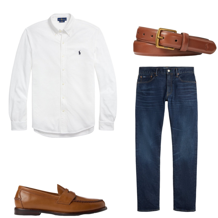 Outfit uomo - Alberto. Stile Casual per Ufficio. Abbinamento con cinture, camicie, scarpe stringate, jeans.