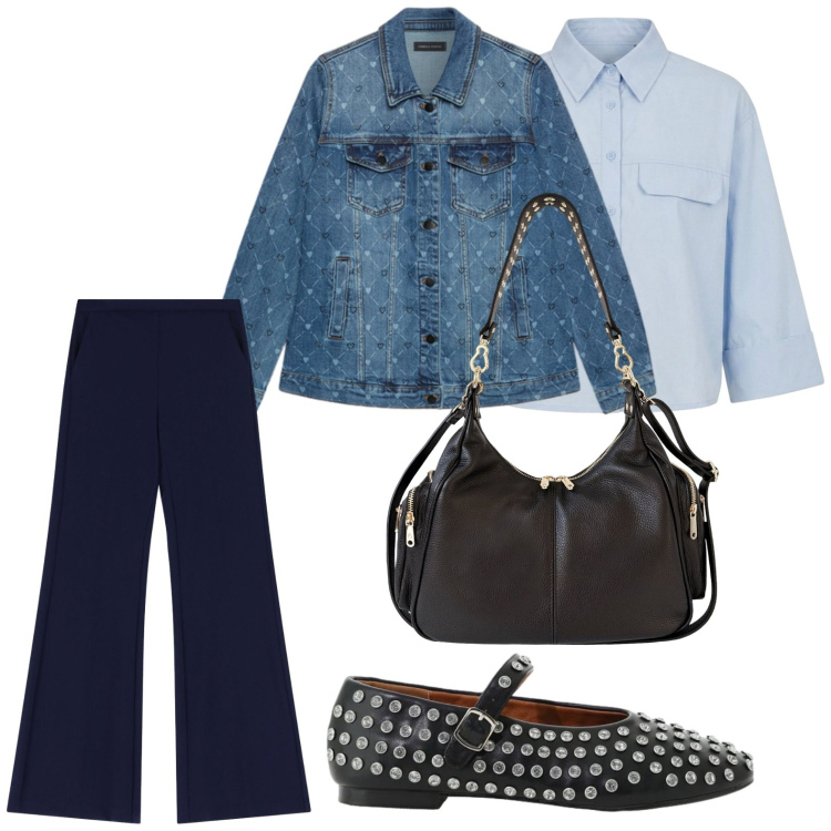 Outfit donna - Ballerine borchiate. Stile Casual per Tutti i giorni. Abbinamento con pantaloni, ballerine, cappotti, borse a spalla, camicie a manica corta.