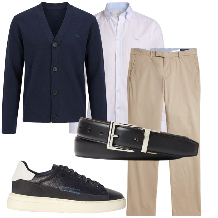Outfit uomo - Total look #2469644. Stile Trendy per Serata speciale. Abbinamento con cardigans, sneakers, camicie, cinture, pantaloni chino.