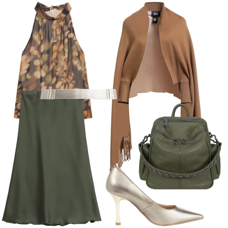 Outfit donna - Accessori lucenti. Stile Casual per Tutti i giorni. Abbinamento con cappe, gonne longuette, décolleté, bluse, zaini, cinture.