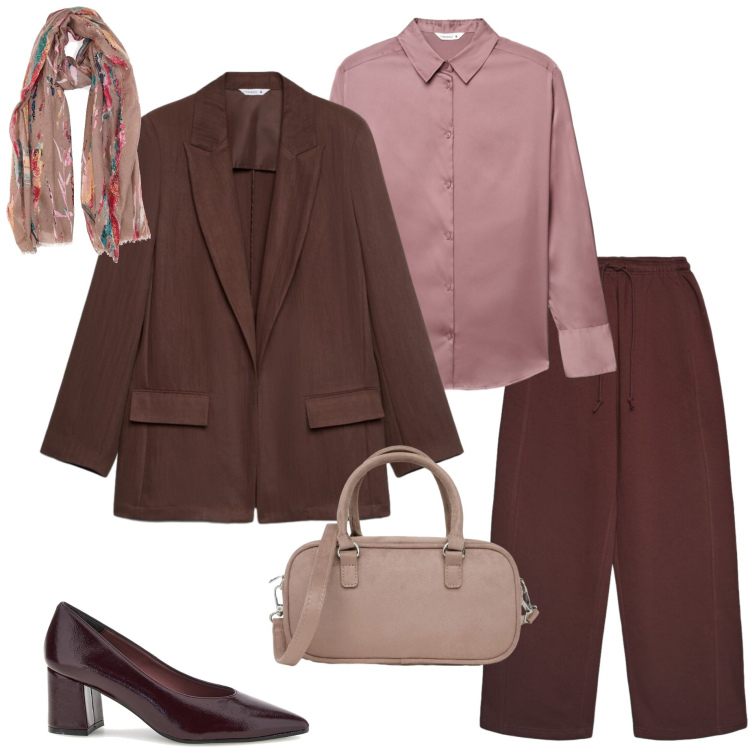 Outfit donna - Terranova curvy. Stile Casual chic per Ufficio. Abbinamento con borse a tracolla, blazer, camicie, pantaloni, foulard, décolleté.