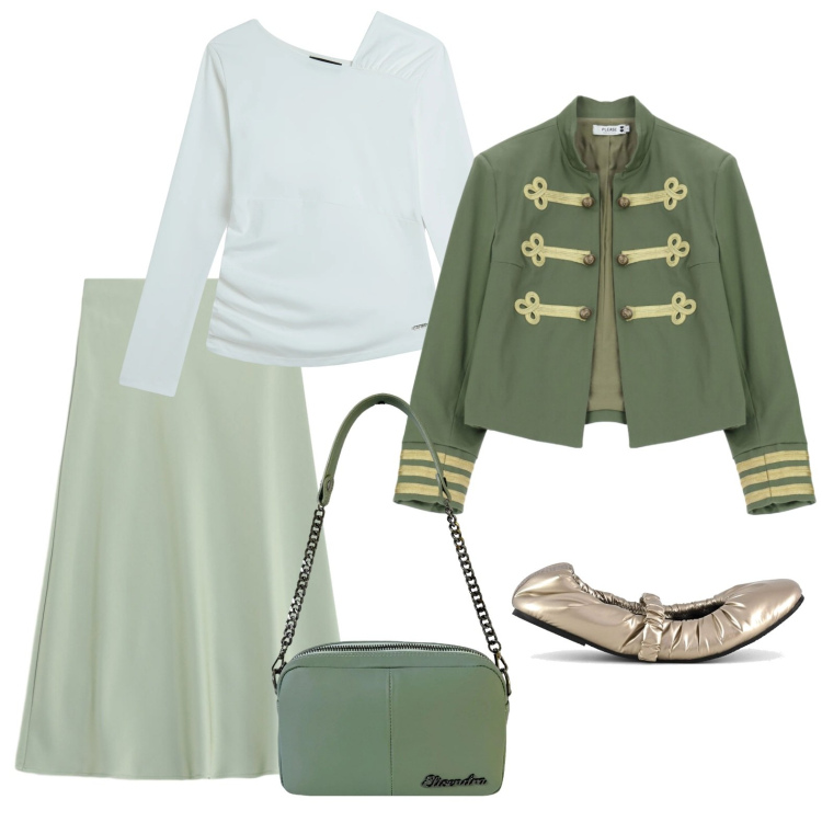 Outfit donna - Ballerine e giacchina stile militare. Stile Bon Ton per Ufficio. Abbinamento con gonne longuette, cappotti, maglieria, borse a tracolla, ballerine.