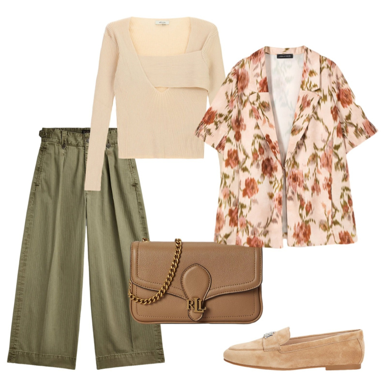 Outfit donna - Look del venerdi. Stile Casual per Tutti i giorni. Abbinamento con t-shirt, blazer, pantaloni, mocassini, borse a tracolla.