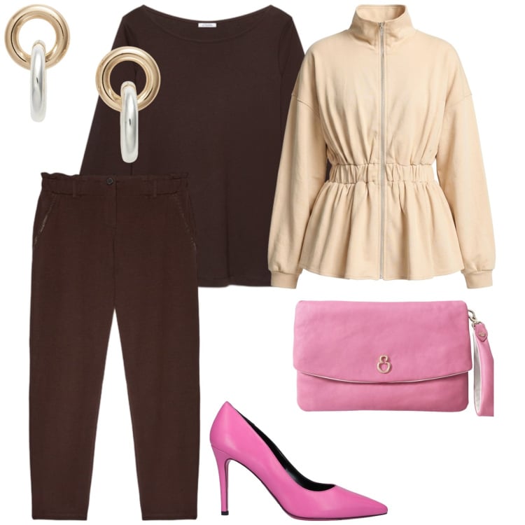 Outfit donna - Rosa mai indifetto. per Tutti i giorni. Abbinamento con décolleté, felpe, pantaloni, t-shirt, pochette, orecchini.