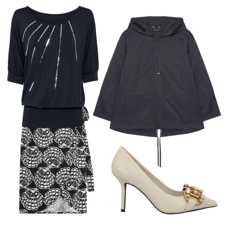 Outfit donna - Oggi mi vesto così. Stile Urban per Tutti i giorni. Abbinamento con décolleté, t-shirt, gonne longuette, cappotti.