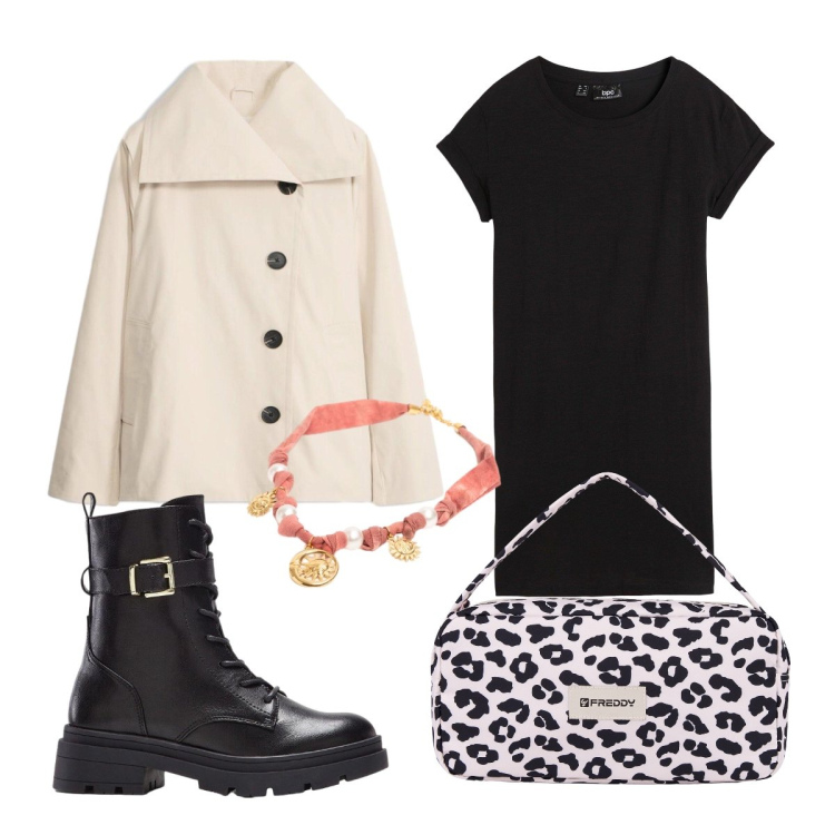 Outfit donna - Trench elegante. Stile Rock per Serata fuori. Abbinamento con vestiti lunghi, trench, anfibi, borse a spalla, collane.