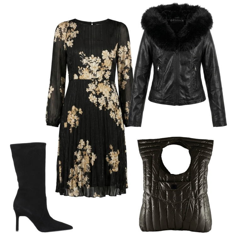 Outfit donna - Metti un venerdì a cena. Stile Chic per Serata fuori. Abbinamento con stivali, borse a mano, vestiti midi/longuette, giacche.