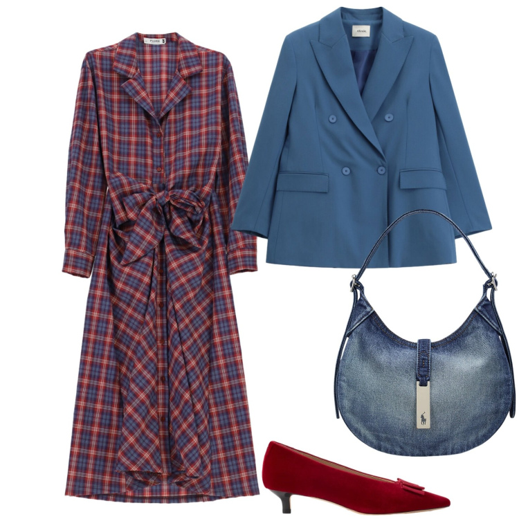 Outfit donna - Scarpa bon ton e abito scozzese. Stile Glamour per Ufficio. Abbinamento con blazer, vestiti chemisier, borse a spalla, décolleté.