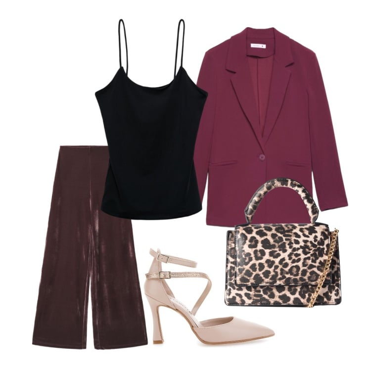 Outfit donna - Terranova - Curvy Back To. Stile Mannish per Ufficio. Abbinamento con borse a tracolla, canottiere, blazer, pantaloni a palazzo, décolleté.