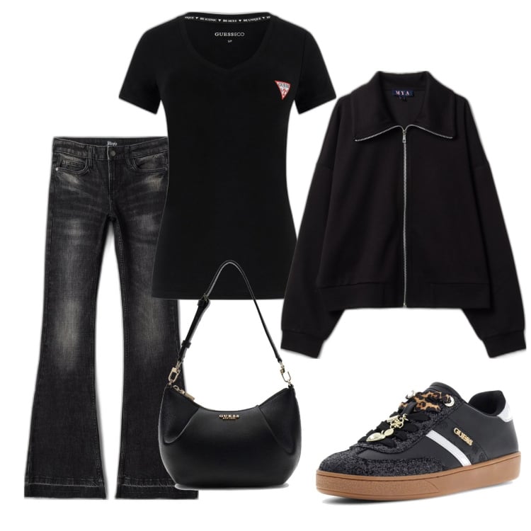 Outfit mujer - Casual chic #12364. Estilo Casual chic para Todos los días. Combinación con sneakers, sudaderas con capucha, camiseta, vaqueros, bandoleras.
